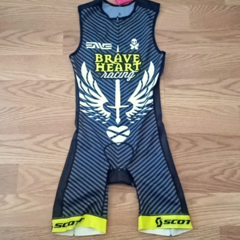 Betty Designs Tri Suit Men's One-Piece Half-Zip Front (Pinstripe/Neon Trim)